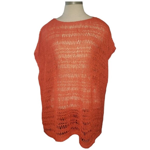 CT1610 LAFAYETTE 148 Bright Orange Crew Neck Knit Sleeveless Sweater M - Picture 1 of 8